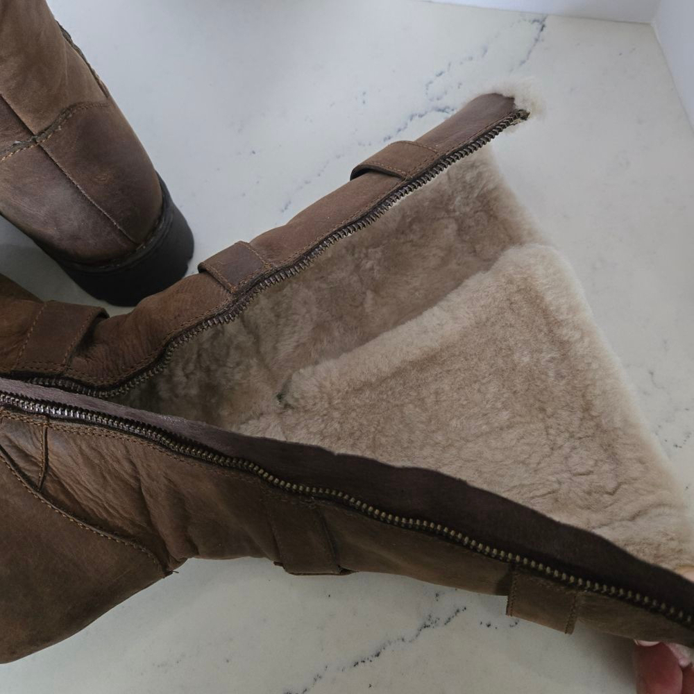 Women's Born Brown Leather Tawny Buckle Shearling Lined Midcalf Boots 8.5 EUC - Picture 8 of 10